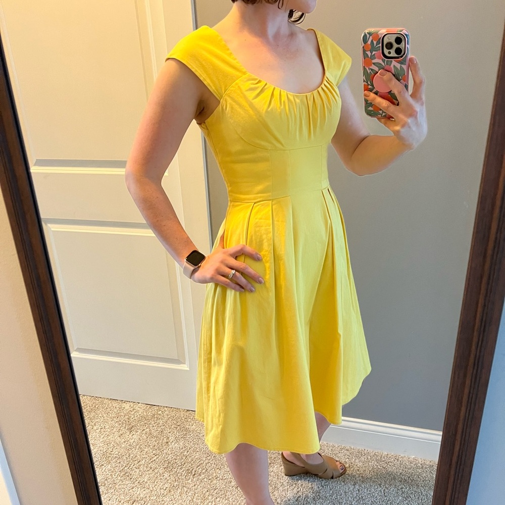 Yellow Calvin Klein Dress/ Vintage Pinup Girl Style
